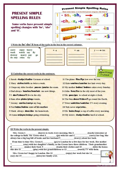 Present Simple Spelling Rules Genera… English Esl Worksheets Pdf And Doc