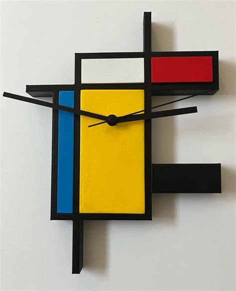 Piet Mondrian Style Wall Clock Printed In 3d Etsy
