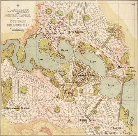 Canberra Preliminary Plan By Wb Griffin 1913 Map Canberra Australia