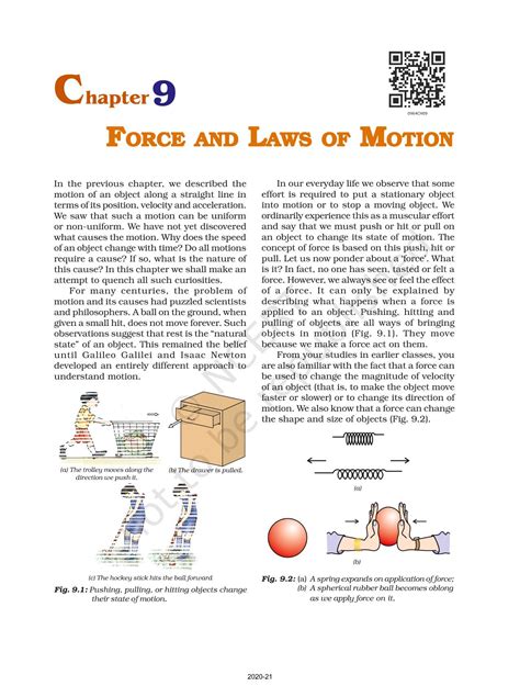Force And Laws Of Motion Ncert Book Of Class 9 Science