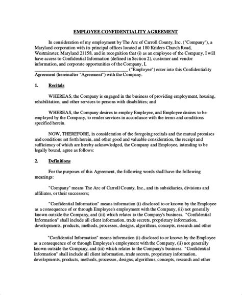 Free 8 Sample Employee Confidentiality Agreement Templates In Pdf Ms