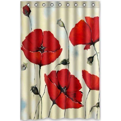 Mohome Red Poppies Flower Shower Curtain Waterproof Polyester Fabric