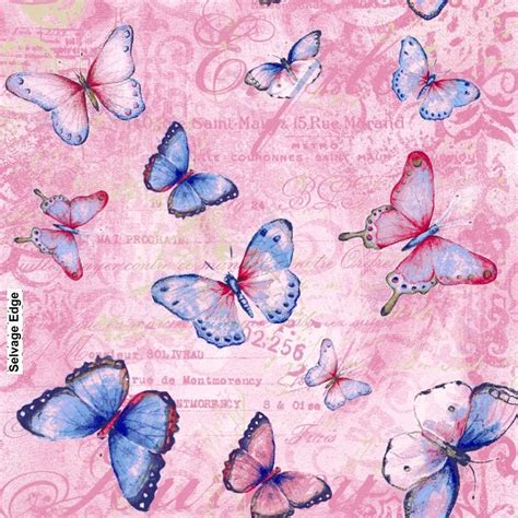 Vintage Butterflies Tossed Pink Cotton Fabric From Studio E By The Yard