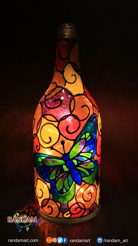 Hand Painted Bottle Light Butterfly Bottlelight Handmade Randamart