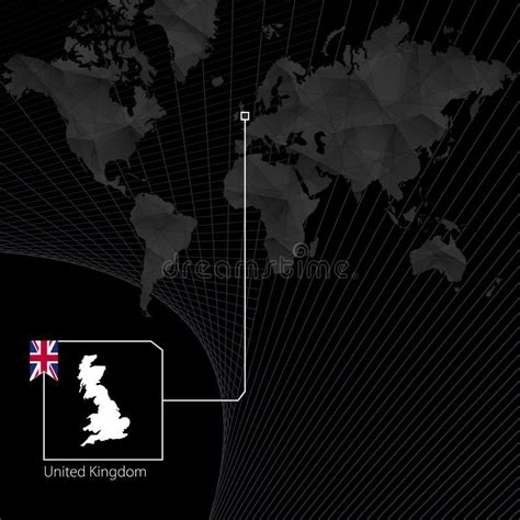 United Kingdom On Black World Map Map And Flag Of Uk Stock Vector