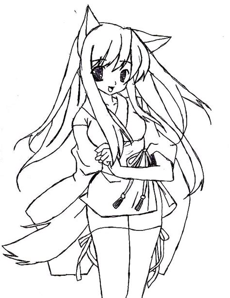 Cat Girl In Japanese Anime Coloring Page Coloring Sky