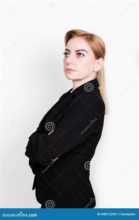 Attractive And Energetic Business Woma In A Suit On Naked Body Stock