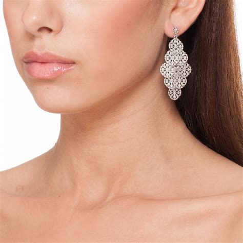 Ingenious Silver Plated Chandelier Earrings With Filigree Circles