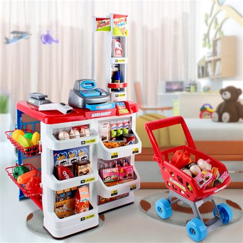 Kids Pretend Play Set Food Kitchen Store Supermarket Trolley Shopping