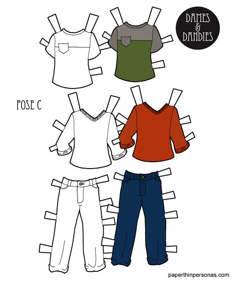 A Set Of Boy Paper Doll Clothing With Jeans And Two Shirts For The