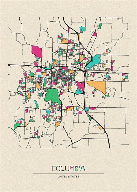 Columbia Missouri City Map Drawing By Inspirowl Design Pixels