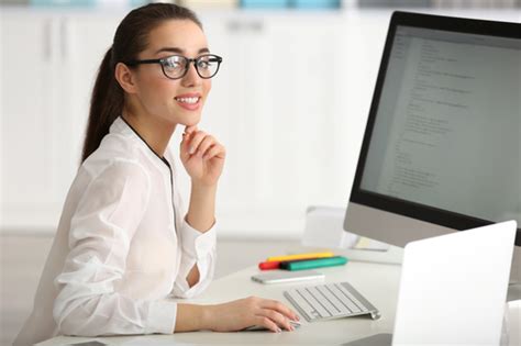 Stock Photo Young Female Programmer Working In The Office 02 Free Download