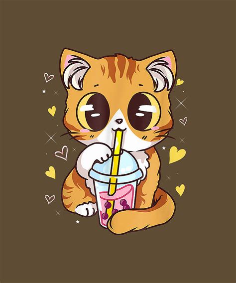 Cute Kawaii Cat Boba Bubble Milk Tea Anime Neko Kitten Digital Art By