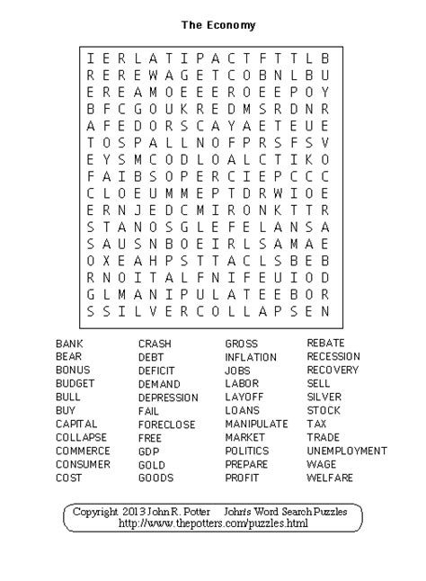 Johns Word Search Puzzles The Economy