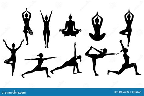 Le Yoga De Femme Pose La Silhouette De Vecteur Illustration De Vecteur