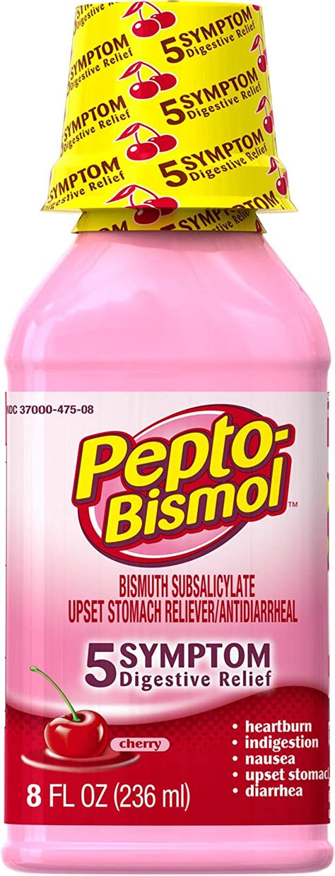 Pepto Bismol Cherry Liquid 5 Symptom Medicine Including