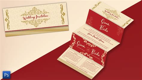 Design A Folding Wedding Invitation Card With Flower And Ornament Style