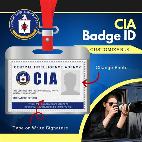 Printable Cosplay Cia Badge Movie Prop Id Badge Custom Id Etsy