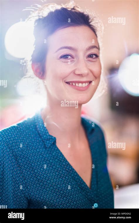 Portrait Of A Beautiful Young Brunette Woman In Her Thirties Stock