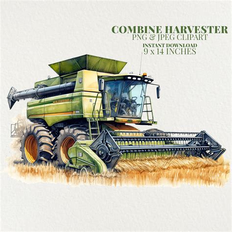 Combine Harvester Watercolor Png Commercial Use Clip Art Farm Etsy