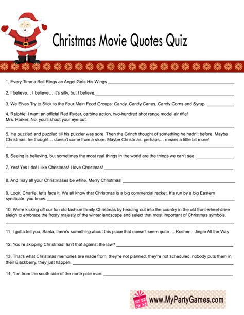 Christmas Movie Picture Quiz With Answers Printable