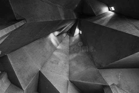 Detail Of Rough Raw Concrete Ceiling With Abstract Geometric Patterns
