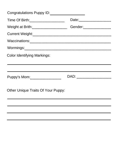 Printable Puppy Whelping Charts For Record Keeping Great For Breeders