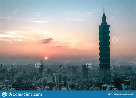 Sunset With A View Of The Cityline Of Taipei Taiwan Editorial Stock