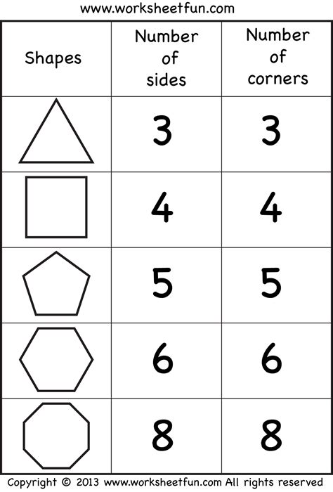 Shapes Number Of Sides Number Of Corners 2 Worksheets Free