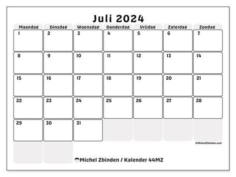 Kalender Juli 2024 Om Af Te Drukken “44mz” Michel Zbinden Sr