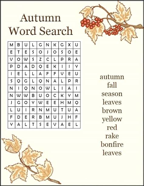 Autumn Word Search Puzzles Printable