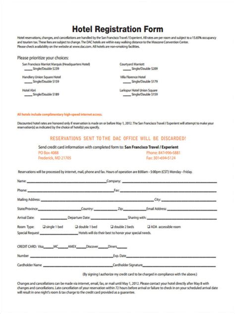 Sample Free 22 Hotel Registration Forms In Pdf Ms Word Hotel