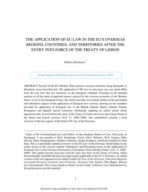 Pdf The Application Of Eu Law In The Eus Overseas Regions Countries