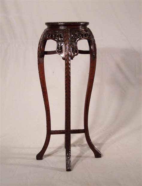 Pair of chinese rosewood stands. Antique tall Chinese rosewood marble top plant stand c1860