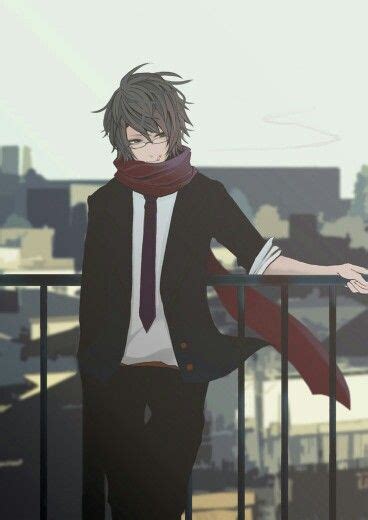Anime Boy Smoking Suit Red Scarf Brown Hair Glasses Anime Guys