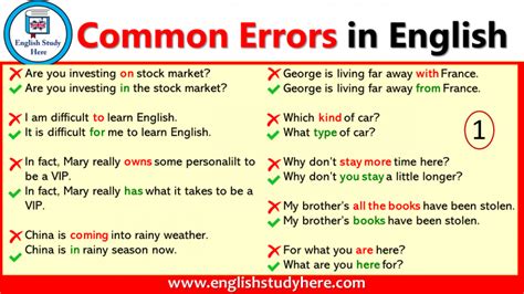 Common Errors In English Common Grammar Mistakes English Study