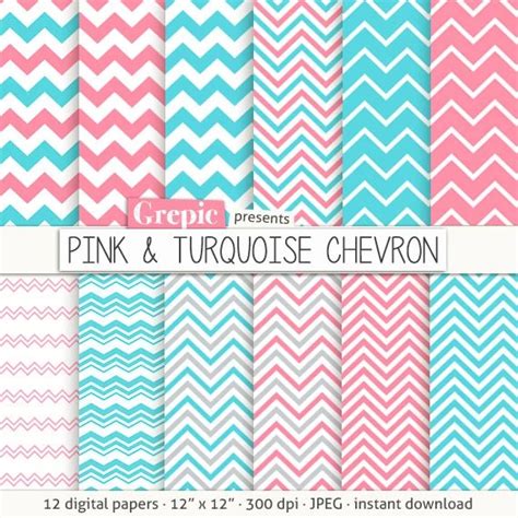 Chevron Digital Paper Pink And Turquoise Chevron With Pink Aqua Blue