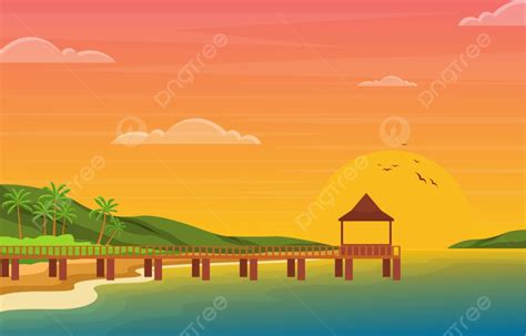 Background Liburan Di Ilustrasi Pemandangan Musim Panas Pohon Palem Pantai Tropis Spanduk