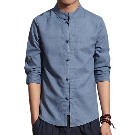 Mens Chinese Style Three Quarter Sleeve Casual Linen Shirts Sale