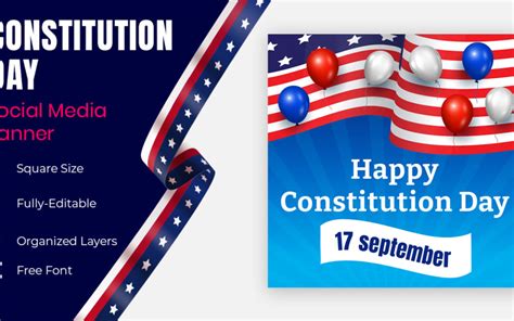 Usa Constitution Day 17 September Calligraphy Social Banner Design
