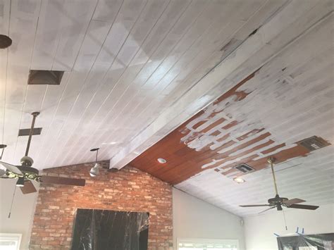 Painting Our Wood Ceilings Beforeafter Photos Painted Wood Ceiling