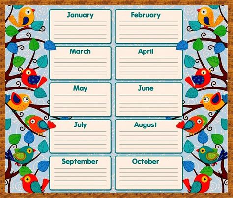 Free Bird Design Birthday Calendar Template Calendars Templates