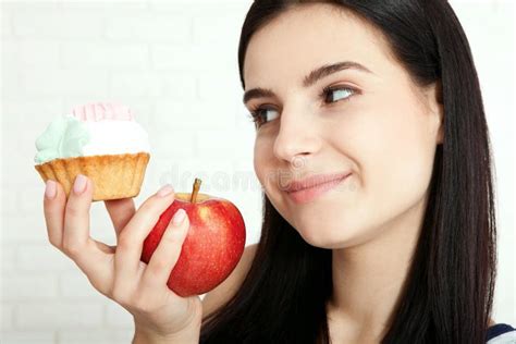 Woman With Apple Closeup Face Beautiful Women Exists To Clean Skin On