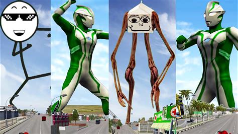 Siren Head Kotak Susu 😱😱😱 Vs Stickman And Ultraman Mebius Hijau Mobil