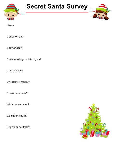 Free Printable Secret Santa Questionnaire For Coworkers Printable