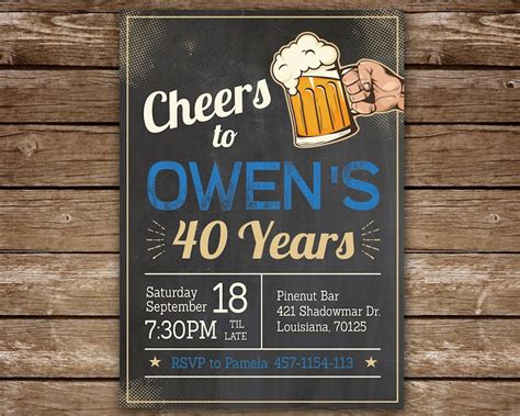 40th Birthday Invitation For Man Cheers To 40 Years Invite Etsy