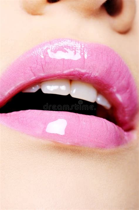 Female Lips With Bright Pink Lipstick Stock Photo Image Of Lips