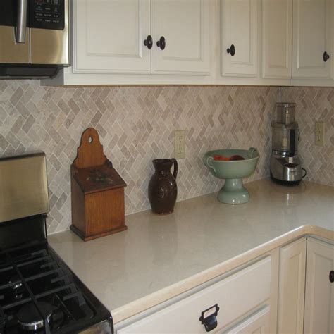 Cream Herringbone Stone Mosaic Kitchen Backsplash Pebble Tile Shop