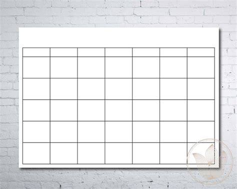 Blank Calendar Printable Page Ready To Print Calendar Etsy Print