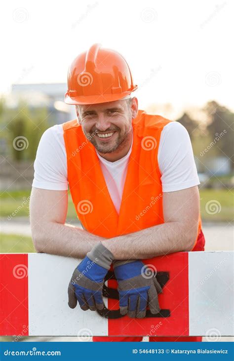 Smiling Construction Worker Stock Image Image Of Protective Outside
